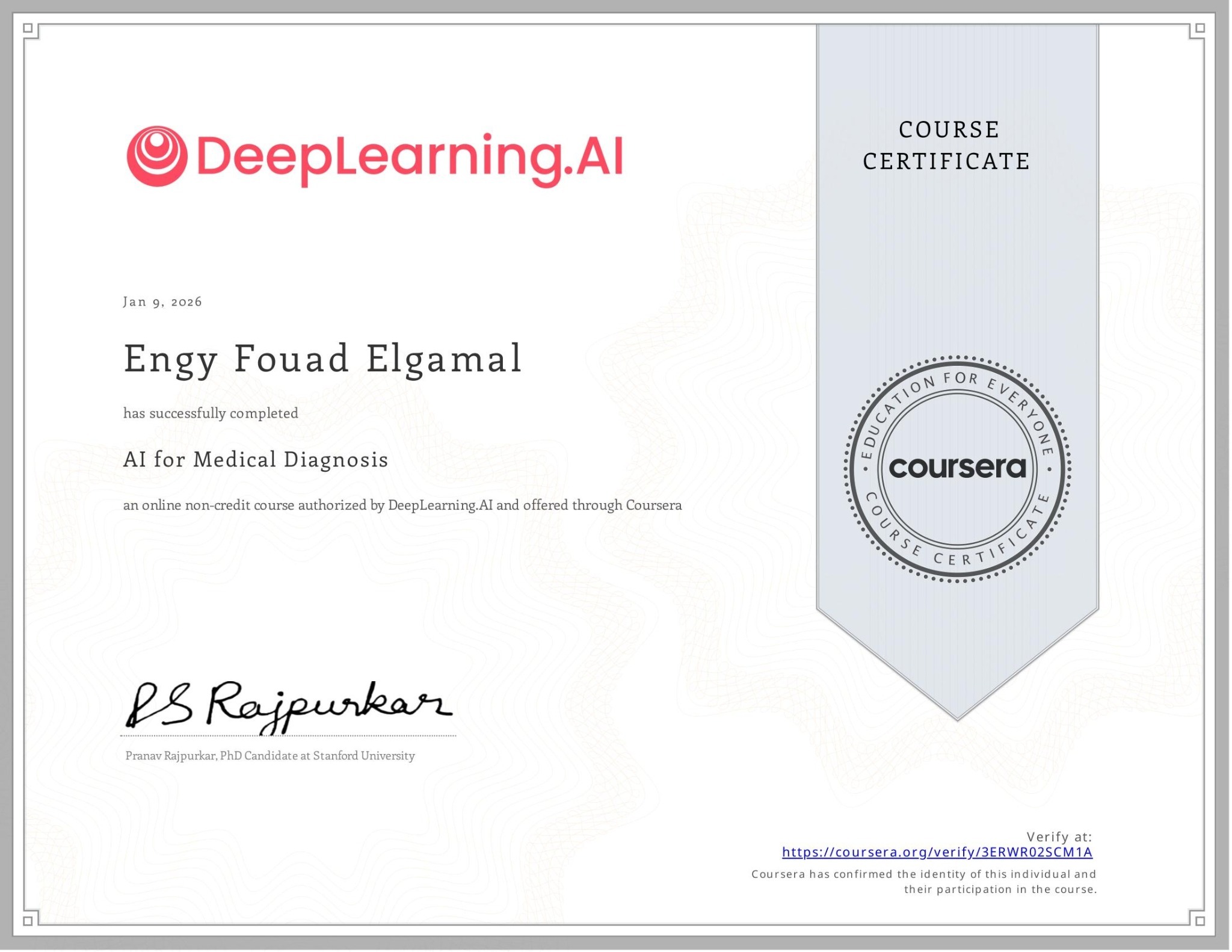 AI for Medical Diagnosis Certificate
