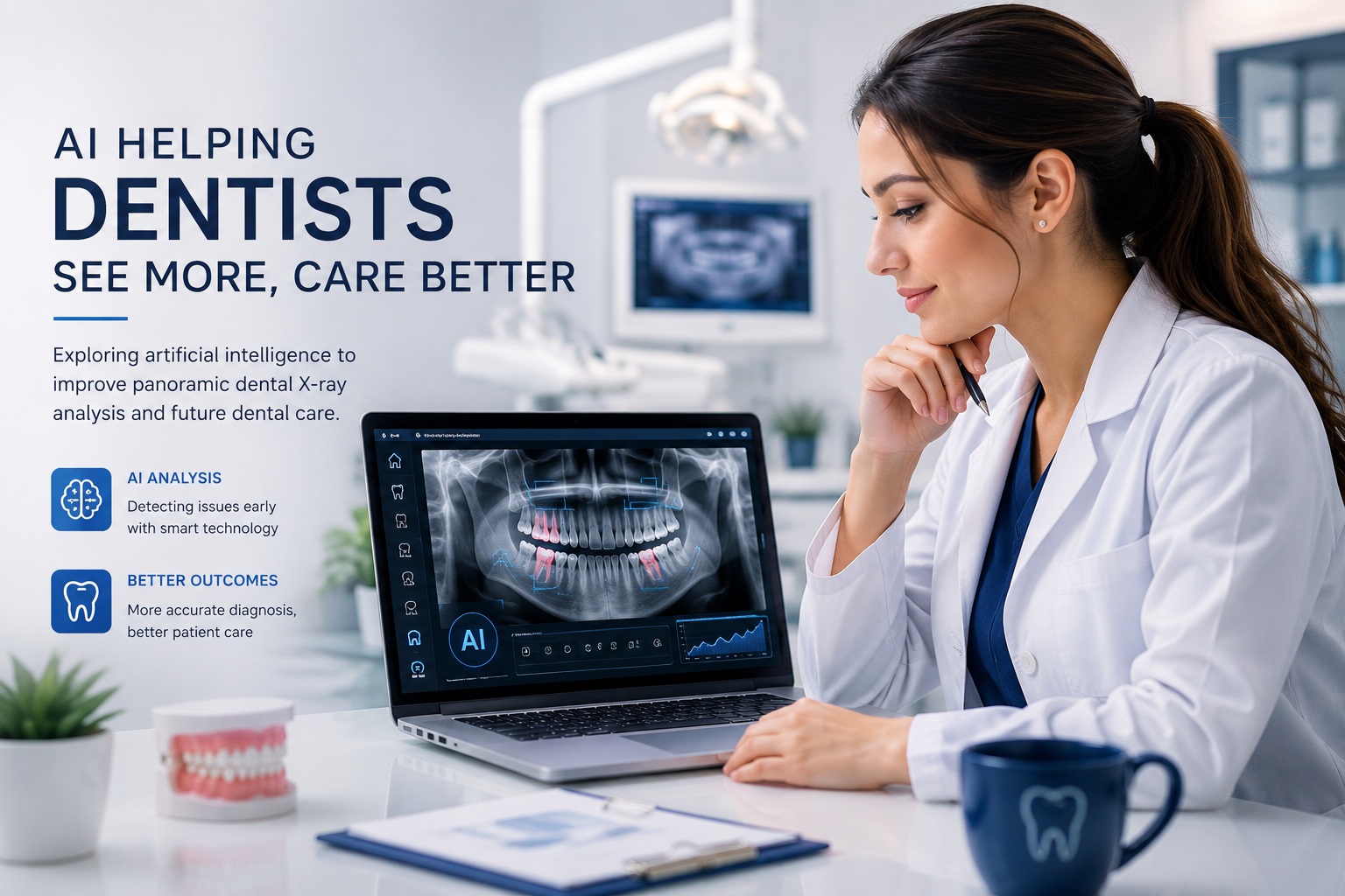 Panoramic dental X-ray on a computer screen